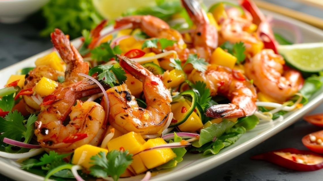 Home Prawn Salad with Mango Salsa and Lemon Herb Dressing